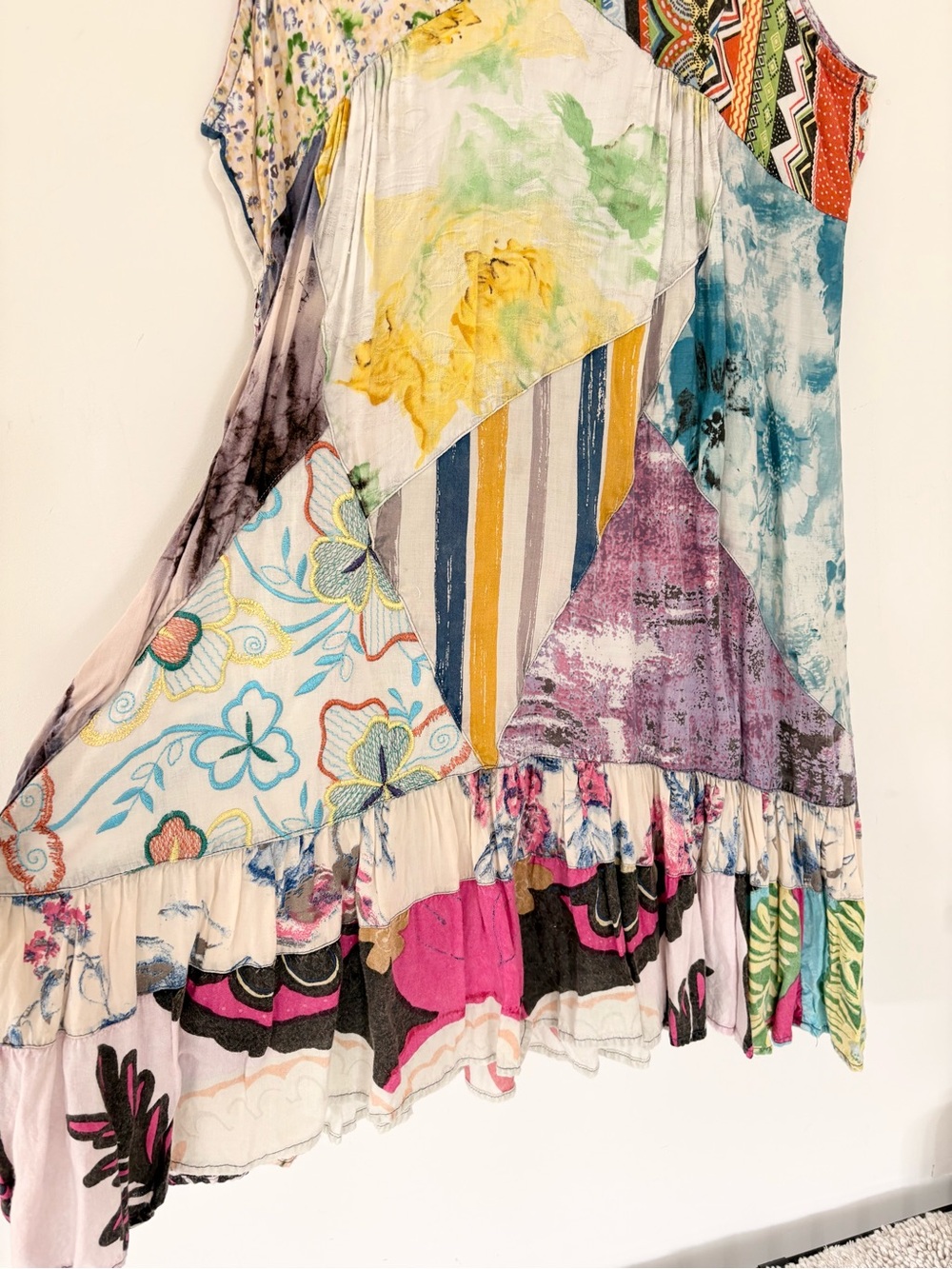 SACRED THREADS L Patchwork Dress Multicolor Boho Embroidered Floral Festival - Picture 7 of 14